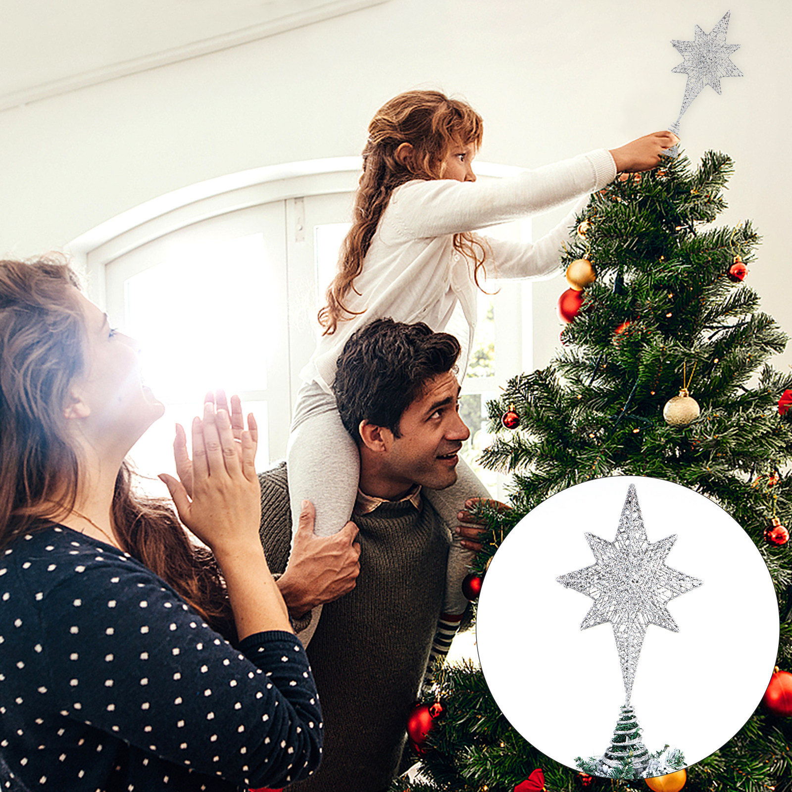 1Pcs Glittering Gold-Toned Eig - Star Tree Topper recensione e prezzo